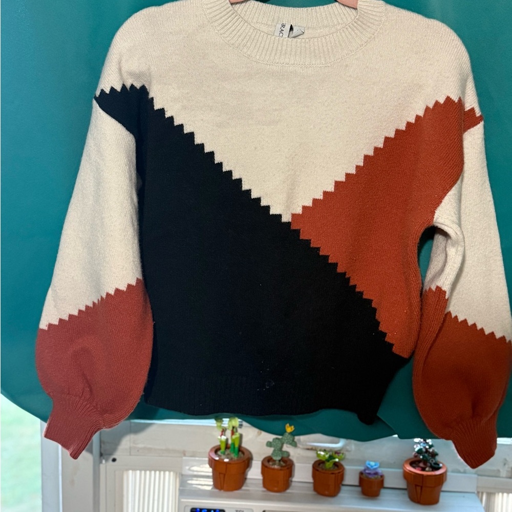 Colorblock Sweater - Black, Cream, and Brown